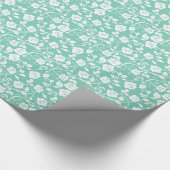 Blauwgroen-groen en wit gestileerde Rozen Patroon Cadeaupapier (Hoek)