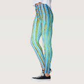 Blauwgroen, Groen, en Wit Striped Patroon Leggings (Links)