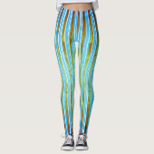 Blauwgroen, Groen, en Wit Striped Patroon Leggings (Voorkant)