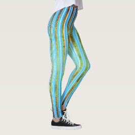 Blauwgroen, Groen, en Wit Striped Patroon Leggings