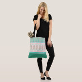 Blauwgroen groen en wit tote bag (Op model)