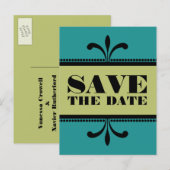 Blauwgroen/Groen Fancy Kunstdeco sparen het Briefk Aankondigingskaart (Voorkant / Achterkant)