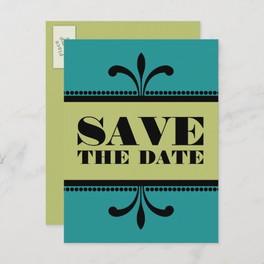 Blauwgroen/Groen Fancy Kunstdeco sparen het Briefk Aankondigingskaart (Voorkant / Achterkant)