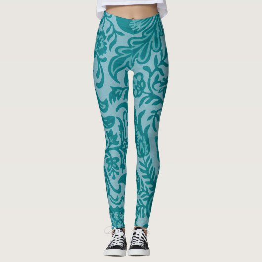  Blauwgroen groen flessenpatroon Leggings (Voorkant)