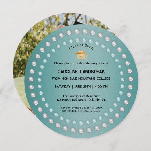 Blauwgroen Groen Geborsteld Metaal & Parels Afstud Kaart (Voorkant / Achterkant)