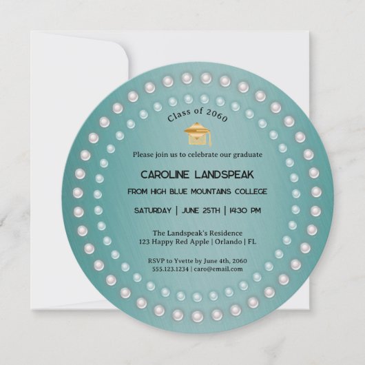 Blauwgroen Groen Geborsteld Metaal & Parels Afstud Kaart (Voorkant)
