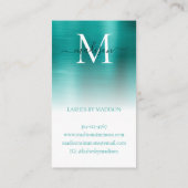 Blauwgroen groen geborsteld metalen monogram stijl visitekaartje (Achterkant)