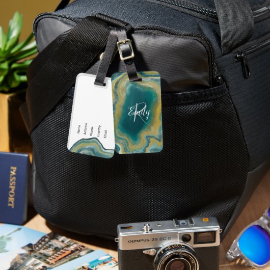 Blauwgroen groen gekleurd marmer Abstracte naam mo Bagagelabel (Voorkant /achterkant)