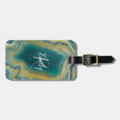 Blauwgroen groen gekleurd marmer Abstracte naam mo Bagagelabel (Voorkant horizontaal)