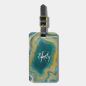 Blauwgroen groen gekleurd marmer Abstracte naam mo Bagagelabel (Voorkant verticaal)