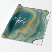 Blauwgroen groen gekleurd marmer Abstracte naam mo Cadeaupapier (Uitgerold)
