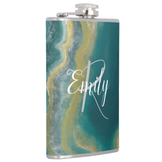 Blauwgroen groen gekleurd marmer Abstracte naam mo Heupfles (Rechts)