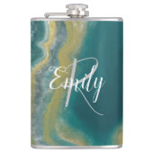 Blauwgroen groen gekleurd marmer Abstracte naam mo Heupfles (Voorkant)