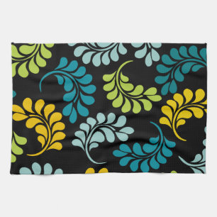 Blauwgroen Groen Gele Bloemen Monogram Theedoek