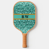 Blauwgroen Groen Glitter Aangepaste Naam Monogram  Pickleball Paddle (Voorkant)