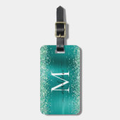 Blauwgroen Groen Glitter geborsteld Metaal Monogra Bagagelabel (Voorkant verticaal)