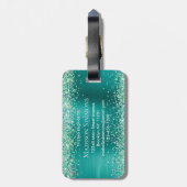 Blauwgroen Groen Glitter geborsteld Metaal Monogra Bagagelabel (Achterkant verticaal)
