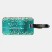 Blauwgroen Groen Glitter geborsteld Metaal Monogra Bagagelabel (Achterkant horizontaal)
