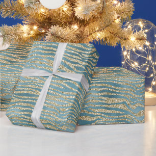 Blauwgroen Groen Glitter Zebra afdrukken Cadeaupapier