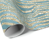 Blauwgroen Groen Glitter Zebra afdrukken Cadeaupapier (Rol Hoek)