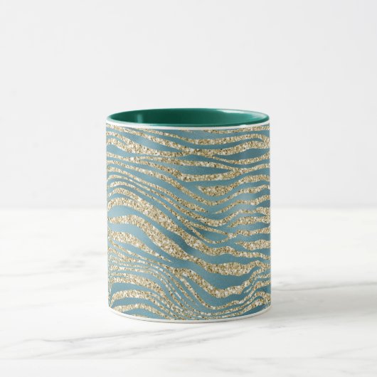 Blauwgroen Groen Glitter Zebra afdrukken    Mok (Midden)