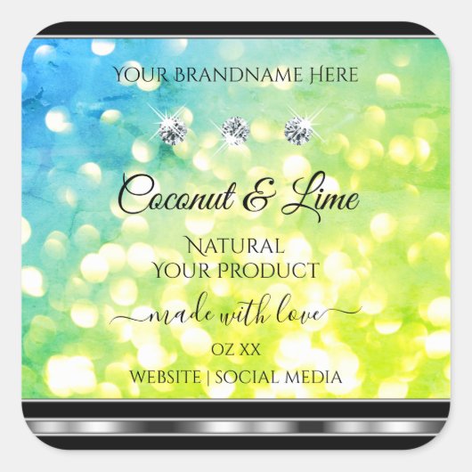 Blauwgroen groen glitterproduct met etiket diamant (Voorkant)