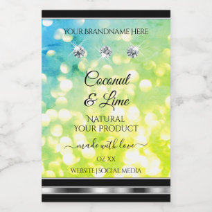 Blauwgroen groen glitterproduct met etiket diamant