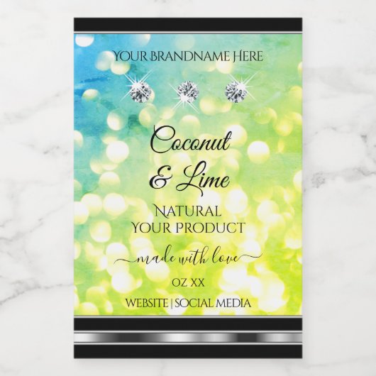 Blauwgroen groen glitterproduct met etiket diamant (Enkel label)