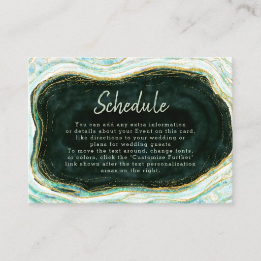 Blauwgroen Groen & Goud Agaat Marmer Bruiloft Sche Informatiekaartje (Voorkant)
