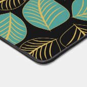 Blauwgroen groen goud breed bladeren patroon op zw bureaumat (Hoek)