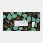 Blauwgroen groen goud breed bladeren patroon op zw bureaumat (Keyboard & Muis)