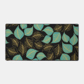 Blauwgroen groen goud breed bladeren patroon op zw bureaumat (Voorkant)