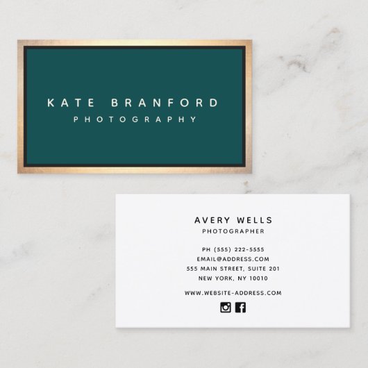 Blauwgroen Groen Goud Grens Modern Professioneel Visitekaartje (Voorkant / Achterkant)