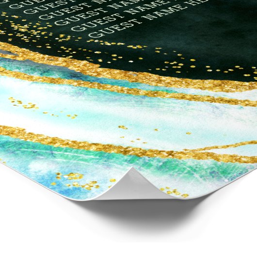 Blauwgroen Groen Goud Oud Tafelzitje Poster (Hoek)