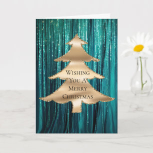 Blauwgroen Groen Goud Tinsel Kerstboom Kaart