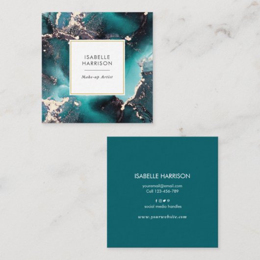 Blauwgroen groen goud waterverf visitekaartje (Voorkant / Achterkant)