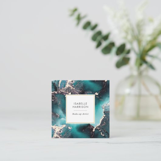 Blauwgroen groen goud waterverf visitekaartje (Staand voorkant)