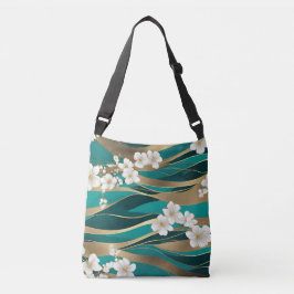Blauwgroen Groen Goud Witte Bloemen Crossbody Tas