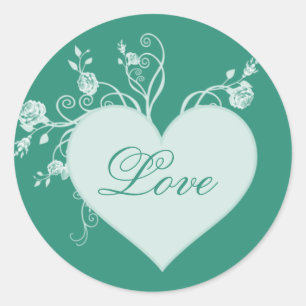 Blauwgroen Groen Hart en Rozen Liefde Stickers