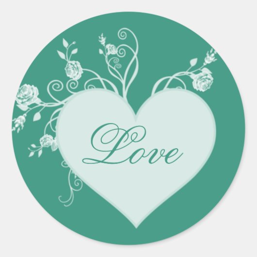 Blauwgroen Groen Hart en Rozen Liefde Stickers (Voorkant)