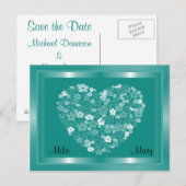 Blauwgroen groen hart van bloemen ingelijst Briefk Aankondigingskaart (Voorkant / Achterkant)