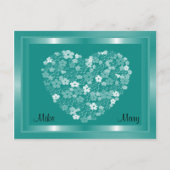 Blauwgroen groen hart van bloemen ingelijst Briefk Aankondigingskaart (Voorkant)