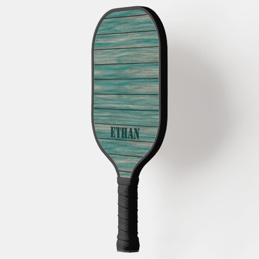Blauwgroen groen hout pickleball paddle (Links)