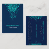 Blauwgroen groen kant op donkerblauwe achtergrond visitekaartje (Voorkant / Achterkant)