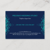 Blauwgroen groen kant op donkerblauwe achtergrond visitekaartje (Achterkant)