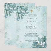 Blauwgroen groen katholiek nuptial mis bruiloft kaart (Voorkant / Achterkant)