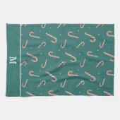 Blauwgroen groen kersttrilmonogram voor snoepriet theedoek (Horizontaal)