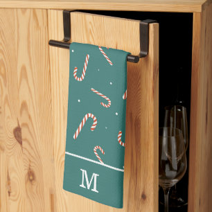 Blauwgroen groen kersttrilmonogram voor snoepriet theedoek