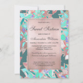 Blauwgroen groen koraal roos goudbloem 16 kaart (Voorkant)