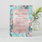 Blauwgroen groen koraal roos goudbloem 16 kaart (Staand voorkant)